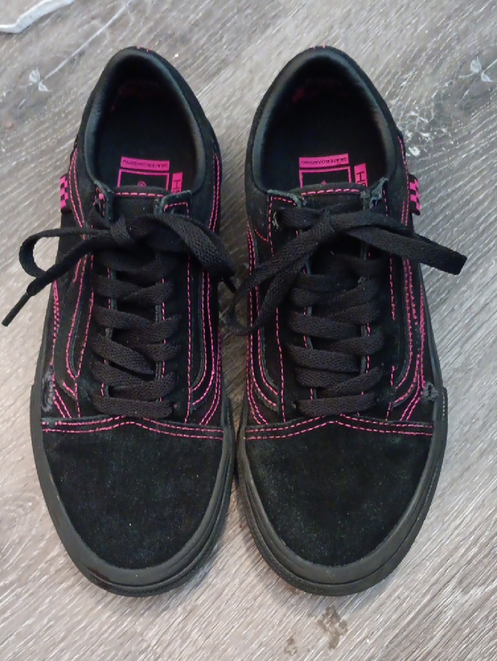 Vans Black Suede Sneakers with Pink Stitching